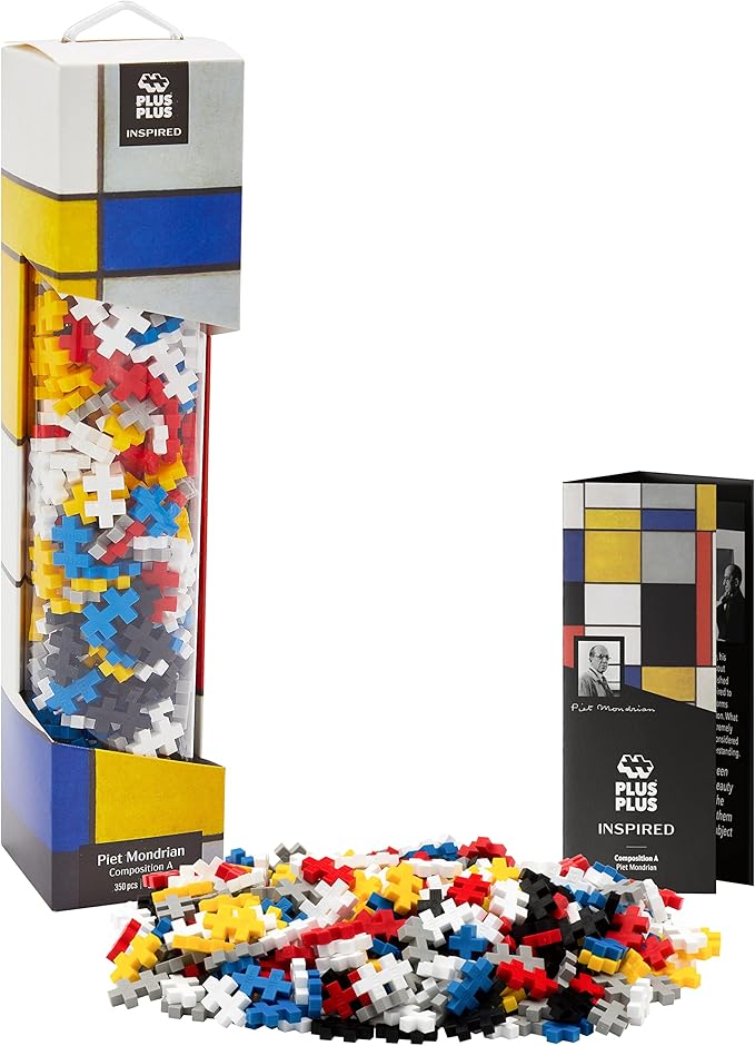 PLUS PLUS Inspired Art History Building Set, 3D Painting Kit & Craft Supplies for Kids, 350 Mini Interlocking Open Ended Pieces - Mondrian, Composition A