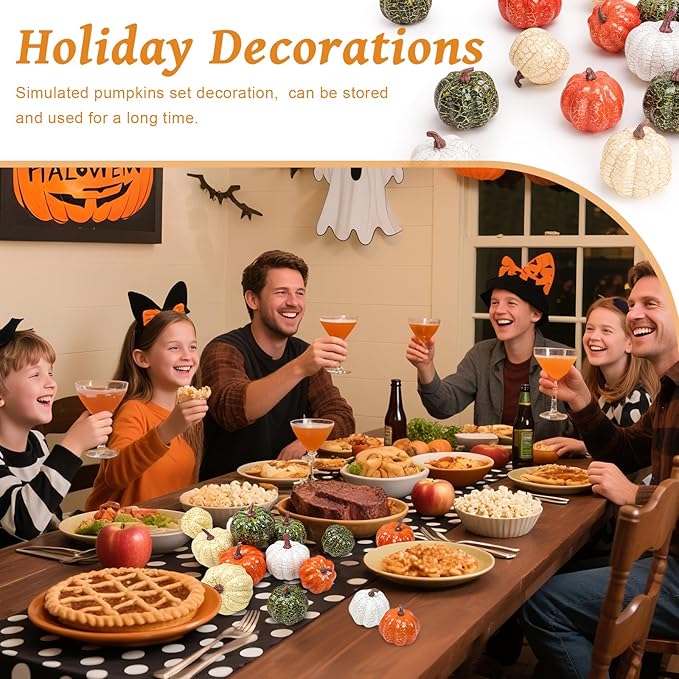 20 PCS Mini Assorted Artificial Pumpkins Set Fall Harvest Faux Foam Pumpkin Decorations Small Rustic Fake Pumpkin for Thanksgiving Halloween Wedding Farmhouse Party Home Kitchen Table Decor