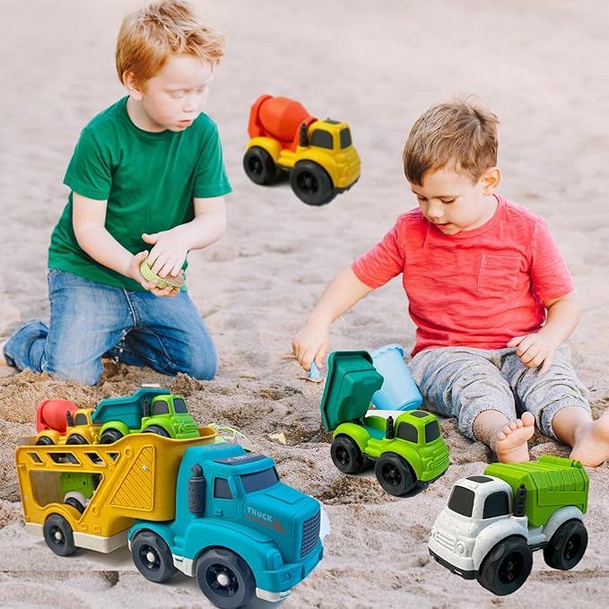 4 in 1 Toddlers Truck Toys for 1 2 3 4 Year Old, Truck Toy Set Includes Dump Truck, Garbage Truck, Mixer Cement, No BPA, Phthalates, PVC, Birthday Xmas Gifts for Toddlers,Outdoor Toys for Kid