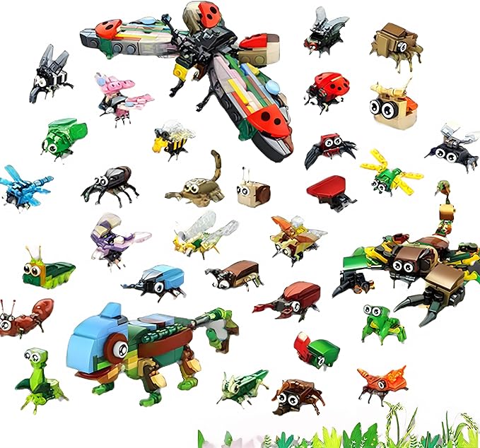 30 Packs Building Blocks Party Favors for Kids, 10 in 1 Mini Animals Building Block Sets for Classroom Prizes, Birthday, Party Favors Return Gifts, Valentines, Easter Gifts (Insects)