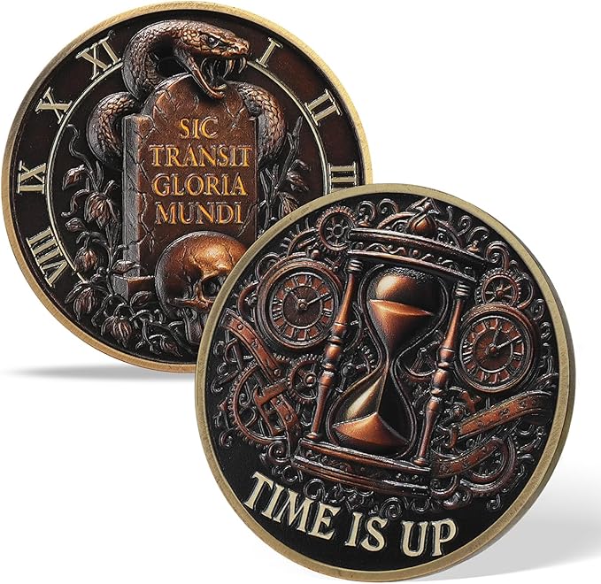 AtSKnSK Memento Mori Coin Momento Mori Coin Skull Coin Stoic Gifts Memento Mori Calendar Living Memento Mori Amor Fati Coin (Gravestone Skull Snake)