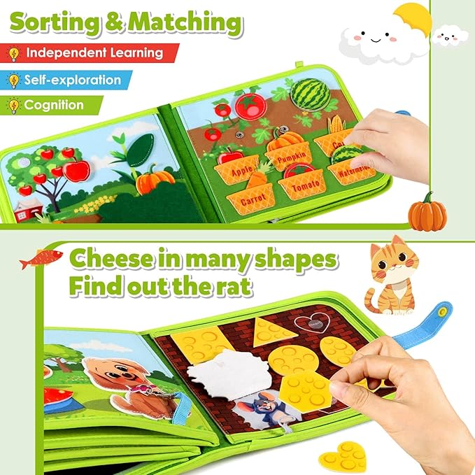 GOLIYEAN Busy Book for Toddlers 1-3 - Busy Board Montessori Toys for 1 Year Old Boy Girl Gifts Toys, Educational Learning Quiet Activity Books Travel Toy for One Year Old Baby Birthday