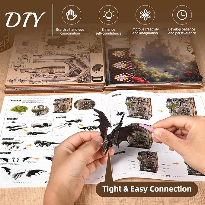 Book Nook Kit - DIY Doll House Booknook, Book Nook Miniature Kit for Bookshelf Doll Houses for Adults Teen Halloween, 3D Wooden Puzzle Bookends with Led Light and Dust Cover (Sleeping Beauty)