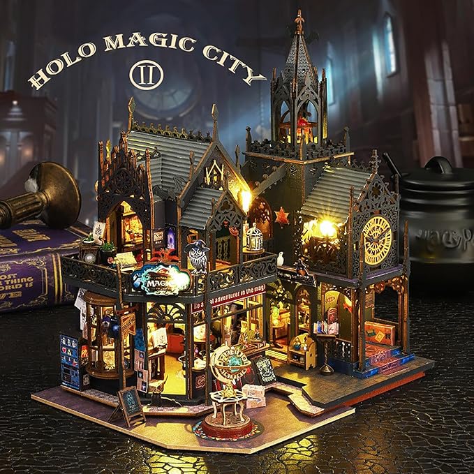 DIY Book Nook Kit - DIY Miniature Dolls House Kit with Furniture and LED Light, 3D Puzzle Wooden Art Bookends, Model Kits for Adults to Build (Holo Demon City)