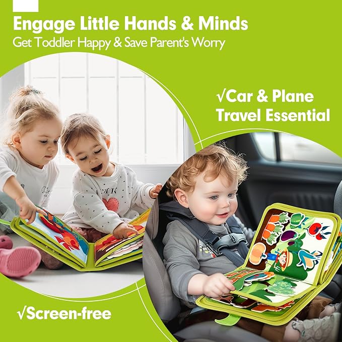 hahaland Busy Book for Toddlers 1-3 - Montessori Toys Busy Board for 1 Year Old Boy Gifts Girl Toys Educational Learning Quiet Activity Books Travel Toy One Year Old Birthday Christmas Toddler Gifts