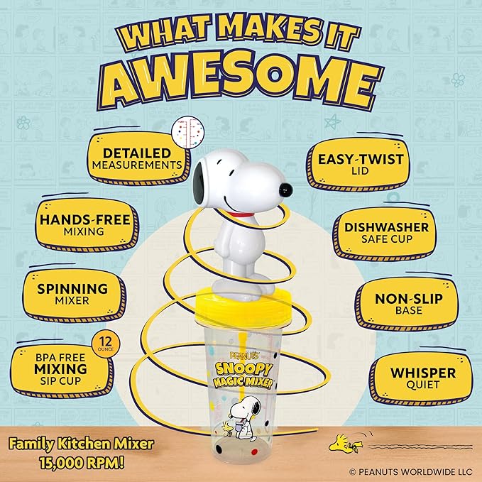 Peanuts Snoopy Magic Mixer – STEM.org Authenticated Educational Drink Mixer for Kids | Safe No-Blade Hands-On STEM Toy for Shakes, Science Experiments and More | Montessori Learning Ages 3+