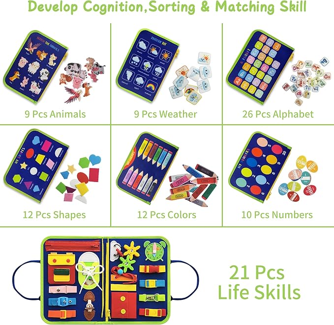 TenFans Busy Board - Montessori Toys for 3 4 5 Years Old - Sensory Toys for Autism - Toddler Toys Gift for Boys & Girls Learning Fine Motor Skills