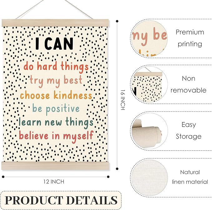 Koesus Inspirational Classroom Wall Art Poster Hanger Frame 12x16 Inch Set of 3, Motivational Canvas Pictures Prints Framed Wall Decor for Classroom Kids Room Playroom, Positive Affirmations for Kids