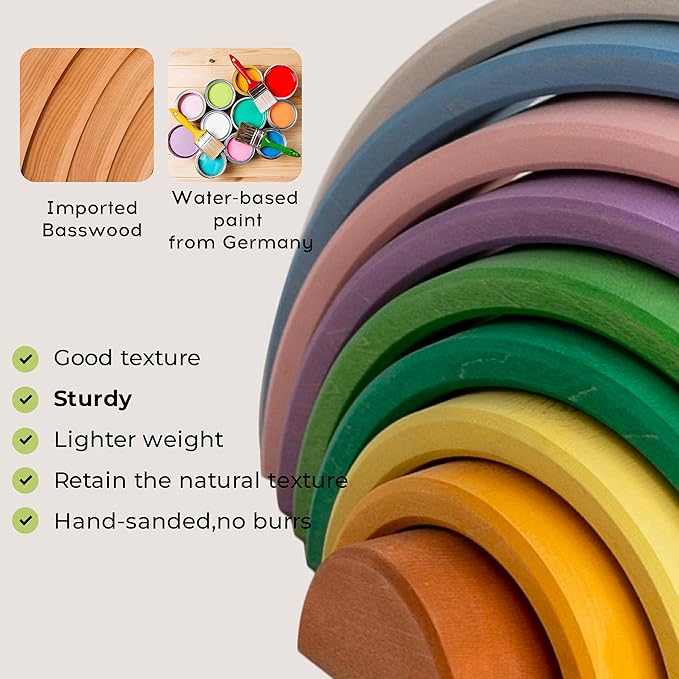 AVDAR 12Pcs Wooden Rainbow Stacker Toy, Extra Large Wooden Rainbow Stacking Toy, Montessori Nesting Puzzle for Kids