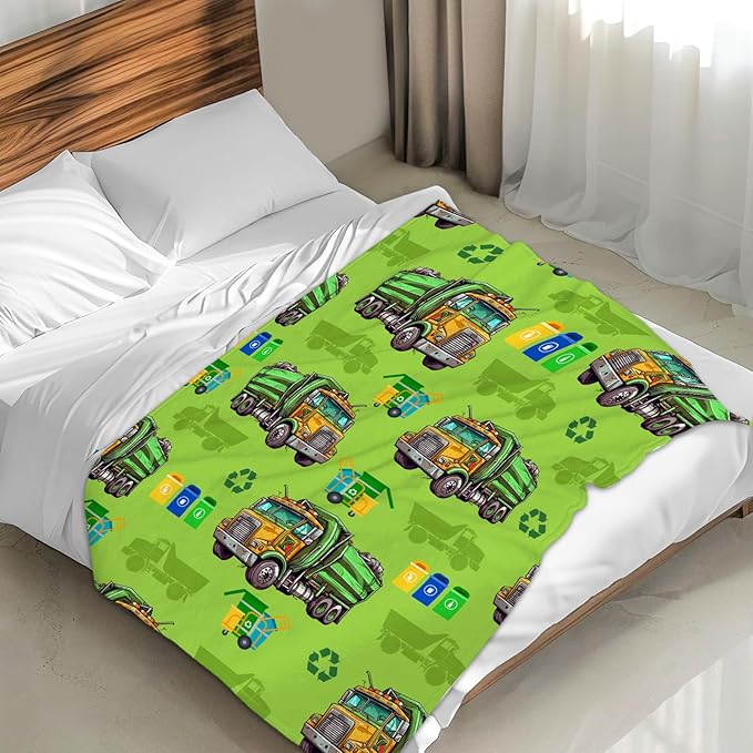 Boys Blanket Gift Garbage Truck Throw Blankets for Kids Adults, 60x80 Inches Cute Decor Throw for Sofa Couch Chair Bed All Season Cozy Soft Stuff