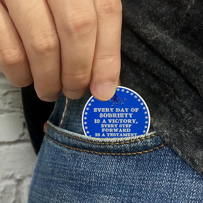 Strength in Sobriety Lion Recovery Challenge Coin Inspirational Sobriety Token for AA, NA, and Recovery Gifts Animal Series Sobriety Coin (Midnight Blue Lion)