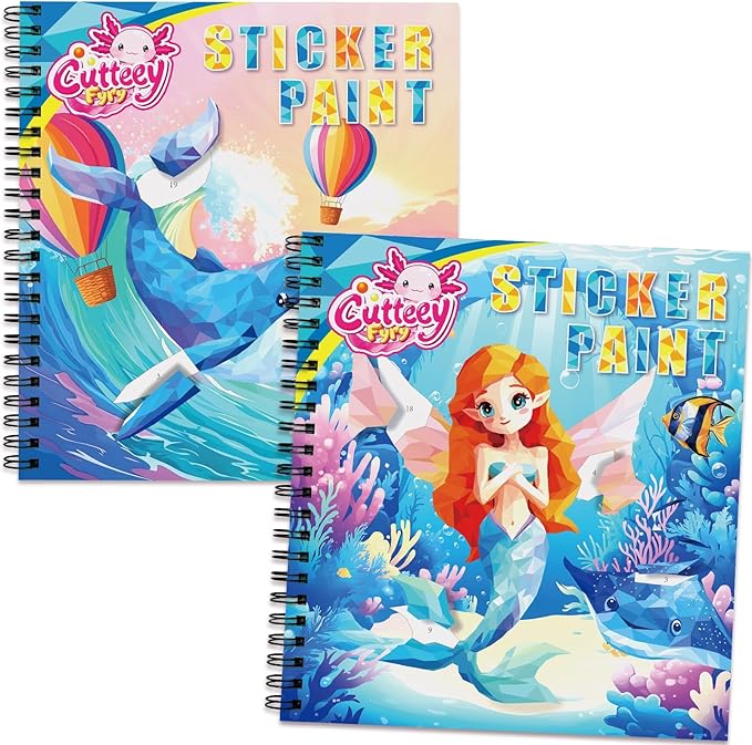 2PCS Paint by Number Sticker Book Travel Activities Essentials for Girls Kids Boys Ages 4-10 Road Trip & Airplane Toys & Long Car Rides, Birthday Present, Preschool Classroom Party Gifts
