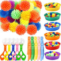 141 Pieces Fine Motor Toy Counting Sorting Sensory Bin Filler Include 6 Colorful Sorting Cup 10 Tweezers 5 Bear Ball Clip 120 Hedge Balls for Kid Early Skill Education