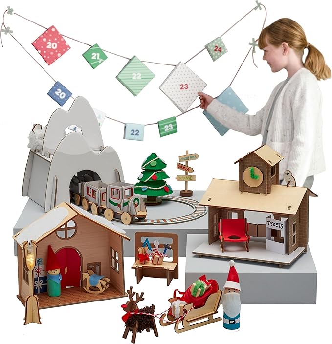 KiwiCo Santa’s Railroad Train Advent Calendar for Kids 5+ | Countdown to Christmas with 24 Days of Buildable Toy Train Set | Advent Calendar 2025 for Kids