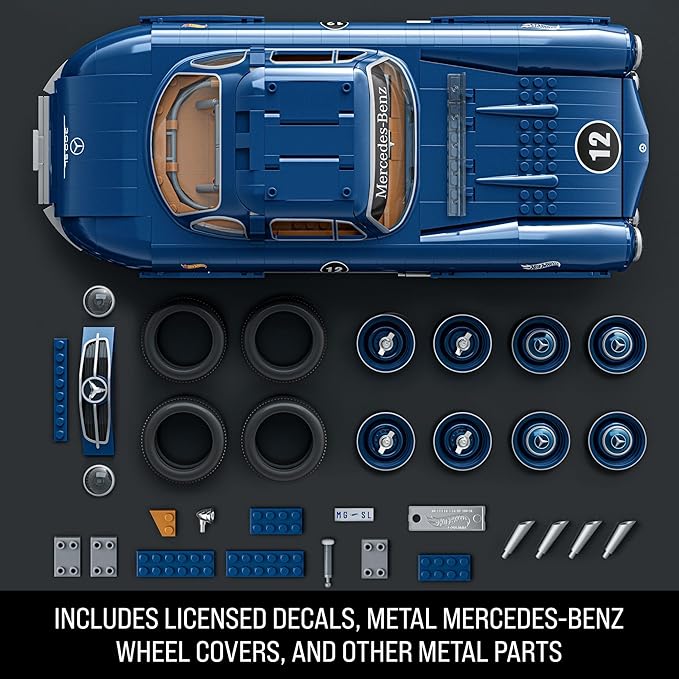 Hot Wheels Premium Series Building Set, Mercedes-Benz 300 SL with 1600 Pieces, Realistic Details and Metal Parts, Adult Collectors