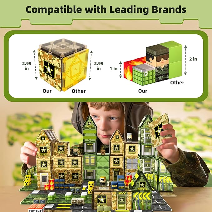 GobiDex 100PCS Magnetic Building Blocks Army Toys, STEM Military Magnetic Tiles with Army Men, Magnet Construction Toys for Toddler Kids Ages 3-5 5-7 4-8, Birthday Gifts for 3+ Year Old Boys Girls
