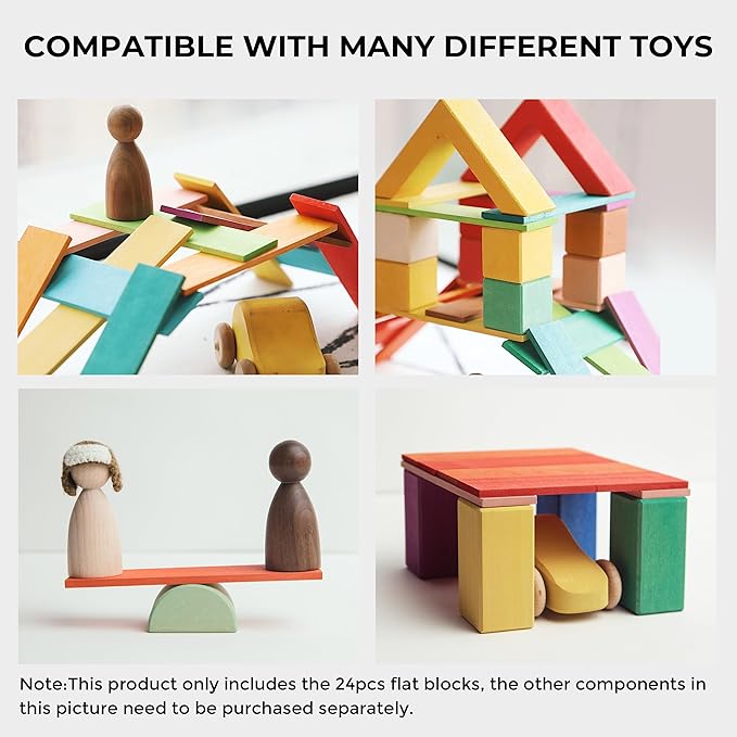 AVDAR Wooden Rainbow Stacking Toy, 24Pcs Rainbow Stacker, Solid Wood Building Blocks Educational Toys Flat Thin Sheet Puzzle Blocks Gifts for Boys Girls