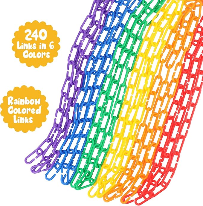 Aizweb 240pcs C-Clips Hooks Plastic Chain Links - Counting & Linking Activity Kit, Sensory Toys for Toddlers, Develops Kid's Fine Motor and Color Recognition & Sorting Skills,Educational Learning Toys