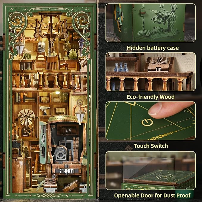 Book Nook Kit, DIY Miniature Dollhouse Book Nook Kit with Dust Cover and LED Light for Teens and Adults-The Radium Lady