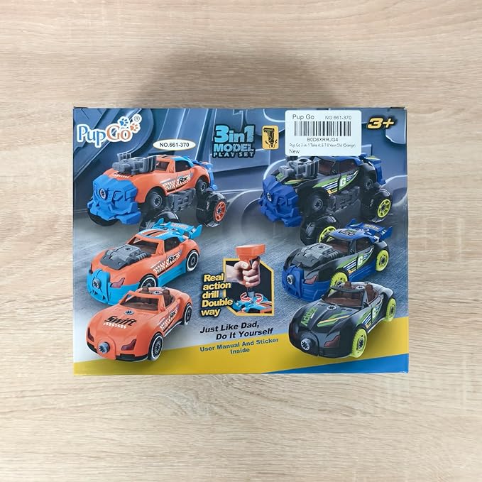 3-in-1 Take Apart Car for Boys Ages 3 4 5 6 7, Building Toys with Electric Drill, 43 Pcs Construction Toy Truck, Build Your Own Car with Play Tools, Ideal STEM Gift for Kids Children (Orange)