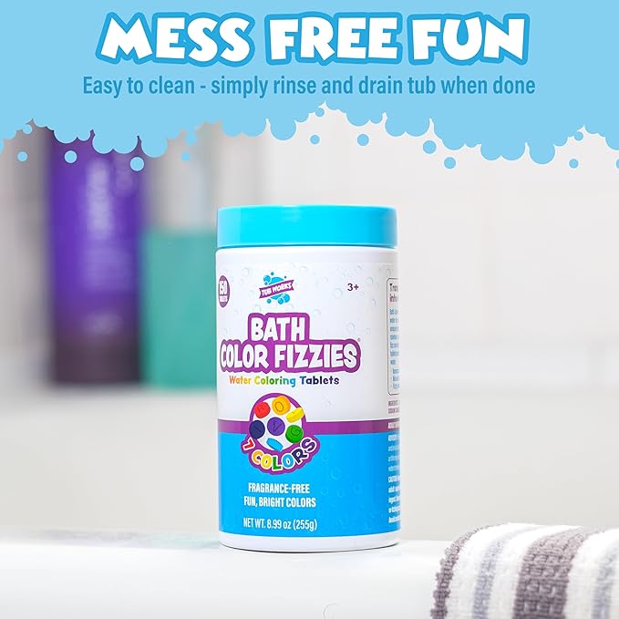 Tub Works Bath Color Tablets for Kids, 150 Count | Nontoxic & Fragrance-Free | Fizzy & Vivid Bath Color Tablets Create Fun Bath Colors | 7 Colored Water Tablets for Variety | BathBombs for Kids Bath