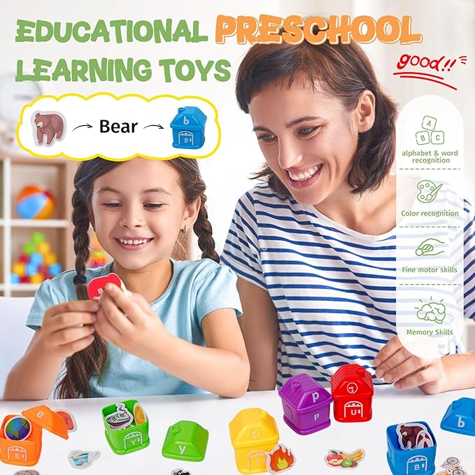 Alphabet Learning Toys for Kids 3+―ABC Barn Sorters with 260 Flash Cards, Montessori Preschool Learning Activities, Uppercase & Lowercase Letter Color Sorting and Matching Educational Game for Toddler