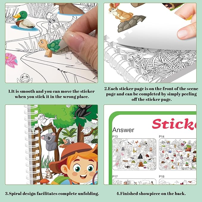 Find The Animal Sticker Book for Kids Ages 2-4, Include 20 Theme Stickers for Kids, Learning & Educational Toy, Find Over 400+ Hidden Object, Airplane Toys for Toddlers 3-5, Preschool Activities