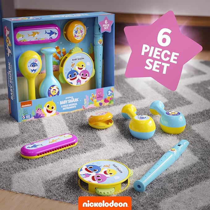 Lollipop Little Tikes Musical Instruments Set - Flute, Maracas, Harmonica, Tambourine for Toddlers, Educational Musical Toys Toys for Kids 24 Months+ (Baby Shark Light Blue)