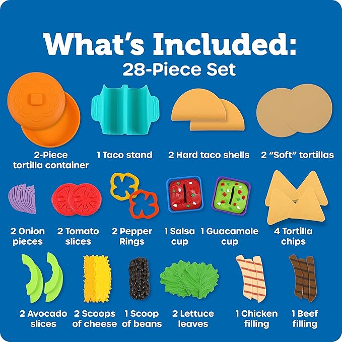 Learning Resources New Sprouts Taco Night - Kitchen Pretend Play Food for Kids, Grocery Store Accessories, Gifts for Boys and Girls, Ages 18 Months+,28 Pieces