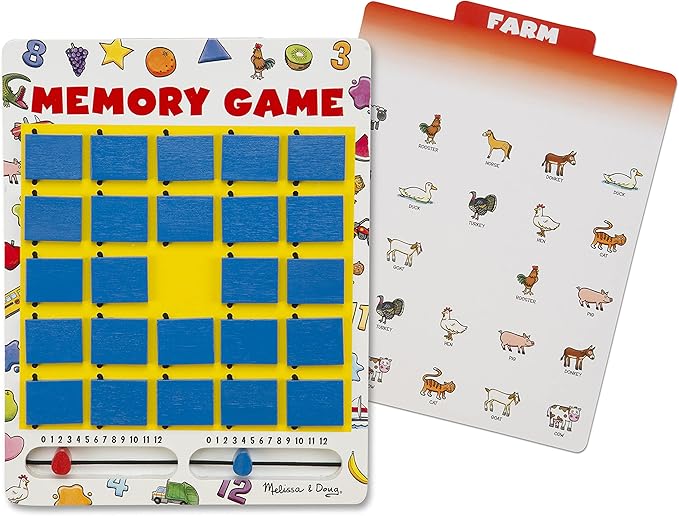 Melissa & Doug Flip to Win Travel Memory Game - Wooden Game Board, 7 Double-Sided Cards Road Trip Essentials for Kids, Hangman for Kids, Memory Toy for Toddlers and 5+