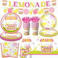 Lemon Party Supplies - 142Pcs Lemonade Party Decorations Tableware Set Includes Lemon Plates,Napkins,Cups,Banner,Lemonade Tablecloth for Lemon themed Birthday Party Baby Shower Party, Serves 20