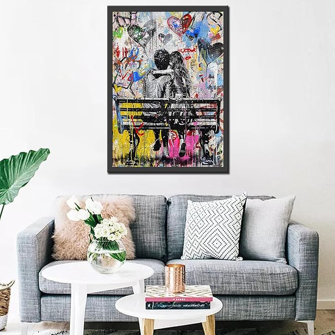 Tucocoo Banksy Graffiti Jigsaw Puzzles for Adults 1000 Pieces, Couple Lovers Sitting on Bench Jigsaw Puzzle 20x 27 Inch Colorful DIY Puzzles for Home Decoration, Family Puzzle Perfect for Game Nights
