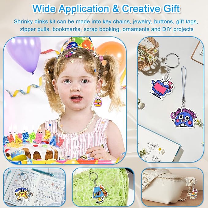 Heat Shrink Plastic Sheets Keychain Kit, 188Pcs Shrinky Dink Sheets Shrinky Dink Paper Shrink Art Kits for Kids Including 20Pcs Shrink Paper Sheets, Hole Punch, Pencils, Keychains for Crafts