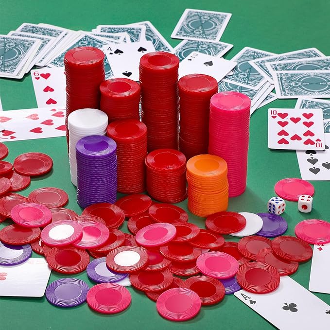 Leitee 1000 Pcs Plastic Poker Chips 38 mm Interlocking Game Lightweight Poker Chip Set Tokens Bingo Blank Casino Counting Bulk for Adults Counting Reward Card(Red)