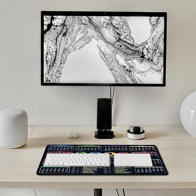 Black Calendar 2025 Desk Pad, Gaming Mouse Pad, Non-Slip Rubber Base, Stitched Edges，23.6x11.8 inch Computer Mouse Mat Keyboard for Home Office
