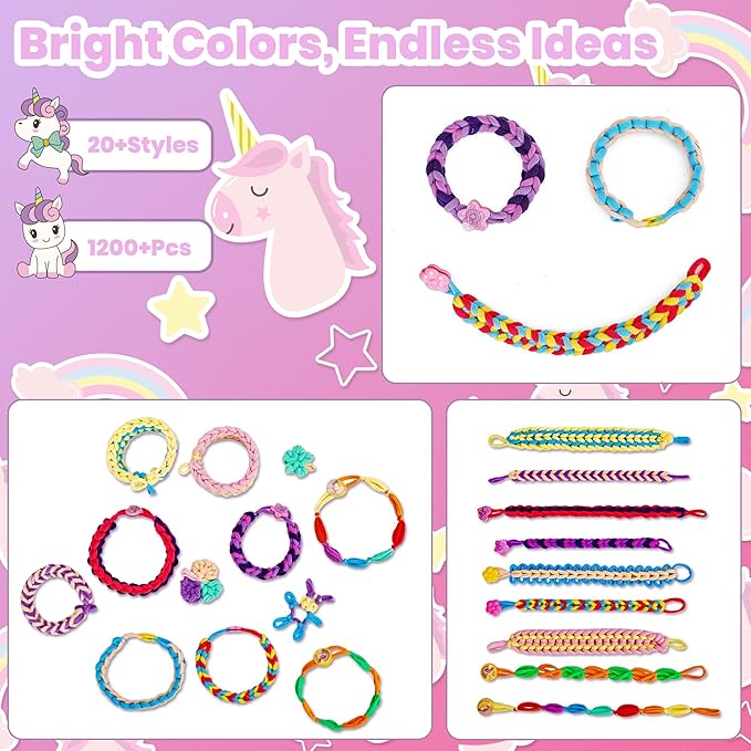 FUTESI Bracelet Making Kit for Girls Ages 8-12, Weaving Rainbow Bands kit,DIY Toys for Friendship Birthday Gifts for Kids 6 7 9 10 11 13 Year Old, 1200+ Elastic Cloth Rubber Band Fabric Loops