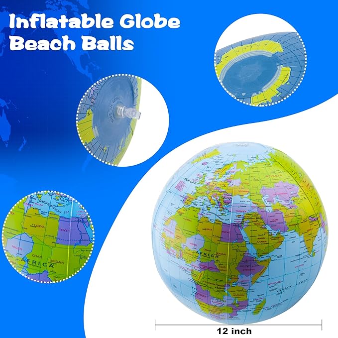 28 Pack 16 Inch Inflatable Globe Blow up Earth Globe Inflatable Beach Balls Bulk for Beach Swimming Pool Party Supplies