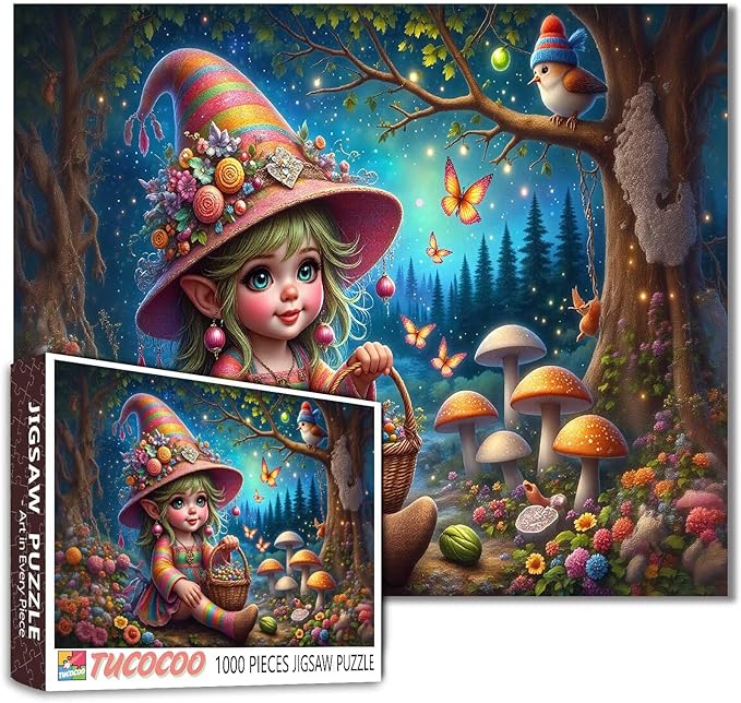 Tucocoo Rainbow Elf Girl Puzzles for Adults 1000 Piece, Cute Girl with Basket in Enchanted Forest – Fantasy Art Jigsaw for Relaxation Wall Decor, Whimsical Fairyland Puzzle Gift for Women and Teens