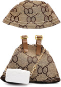 Clothes Compatible with Labubu 17cm Dolls, Premium Handmade Dolls Accessories with Chic Grid Hat & Rompers & Bag 3 Piece Set, High-End Fashion Outfit for Play & Display, No Doll, Brown