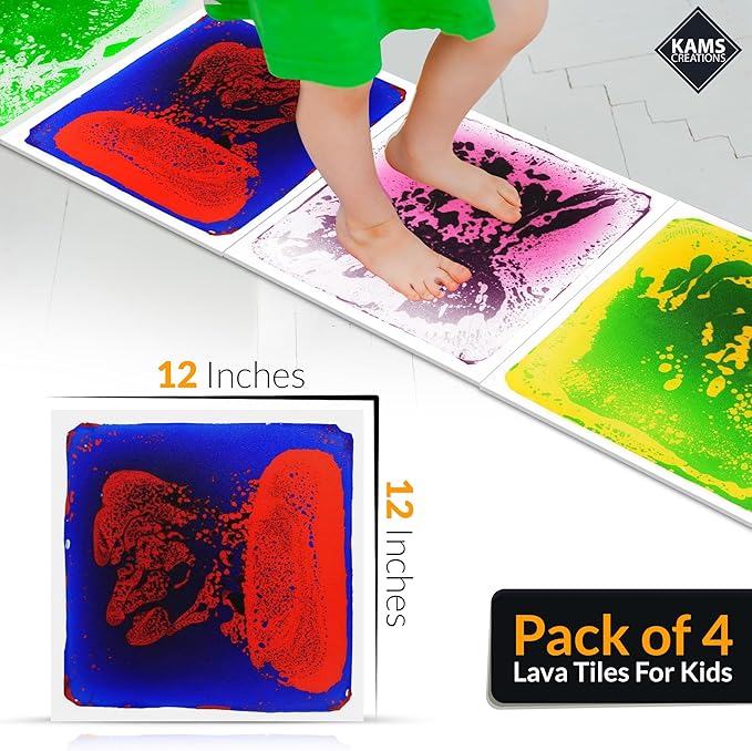 Multicolor Sensory Tiles for Autism Liquid Fusion Lava Tiles for Kids Sensory Activity Play Centers for Children, Toddler, Teens 12" X 12" Sensory Toys (Pack of 4)
