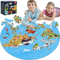 70 Piece World Map Jigsaw Puzzle for Kids 4-8, Large Round Floor Puzzles for Kids Ages Toddler Puzzle Globe Geography Games Educational Toys Birthday for Children (World Map)