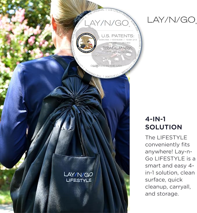 Lay-n-Go 2-in-1 Small Portable Drawstring Toys Storage Organizer and Play Mat for Room and Travel, Made for Kids and Toddlers with a Durable Patented Design