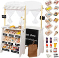 Kids Grocery Store Playset,Pretend Play Store Toy & Wooden Supermarket Shopping Cart with Toy Cash Register, Play Money&Blackboard;26PCS Food Toys Shop for 3+ year old boys girls toddler baby