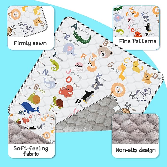 Baby Play Mat，Thick Soft 50" X 50" Playpen mat, Non-Slip and Machine Washable Baby Play Mats for Floor，Crawling Mat for Babies, Toddlers & Infants to Play and Learn (Animal Alphabet-A)