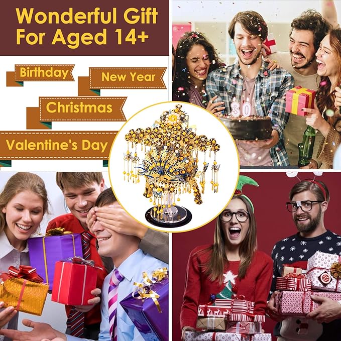 Piececool 3D Puzzles for Adults Metal Model Building DIY Kit-Phoenix Coronet DIY Craft Kits for Teens, Anxiety Relief Puzzle Toys, Great Gift Idea-433 Pcs