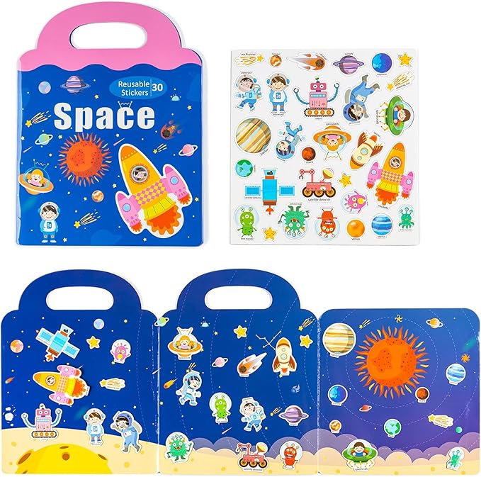 Magnetic Portable Playboard 30 PCS Space Exploration Learning Toys Fridge Magnets for Toddlers Age 3+ Refrigerator Magnets for Kids Girls Boys Birthday Gifts Reusable Activity Books Travel Toy