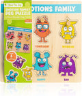 Open The Joy My Emotions Family Peg Puzzle – Emotional Recognition & Social Skills Puzzle for Kids | Montessori-Style Wooden Puzzle with 6 Emotion Pieces | Ages 4+