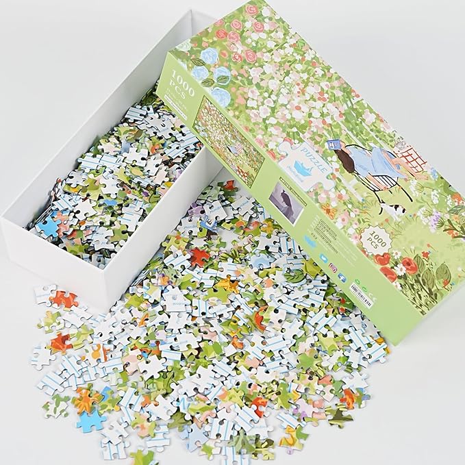 MOMIBOOK Puzzles for Adults 1000 Piece Jigsaw Puzzles of Afternoon Garden, Spring Painting Image Difficult Challenging Hard Impossible Puzzle, Funny Toys & Games Christmas Birthday Gifts