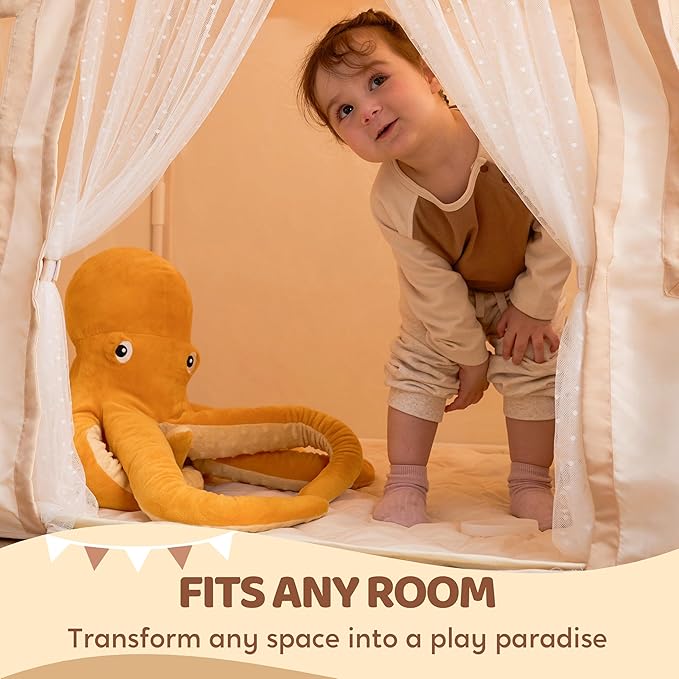 SYNCFUN Play Tent for Kids,Indoor & Outdoor Tent with Blanket,LED Lights & Flags for Toddler,Spacious 51*35*52 Inch,Playhouse for Kids,Ideal Private Space for Reading & Play for Boys & Girls Age 3-7