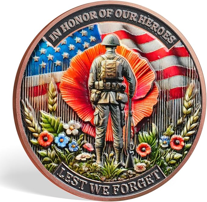 AtSKnSK Memorial Tribute Challenge Coin Some Gave All Lest We Forget Thank You for Your Service Military Coin (Poppy Military Boots, 50)